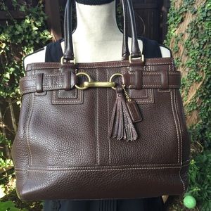 Classic Coach Pebbled Brown Leather Belted Satchel